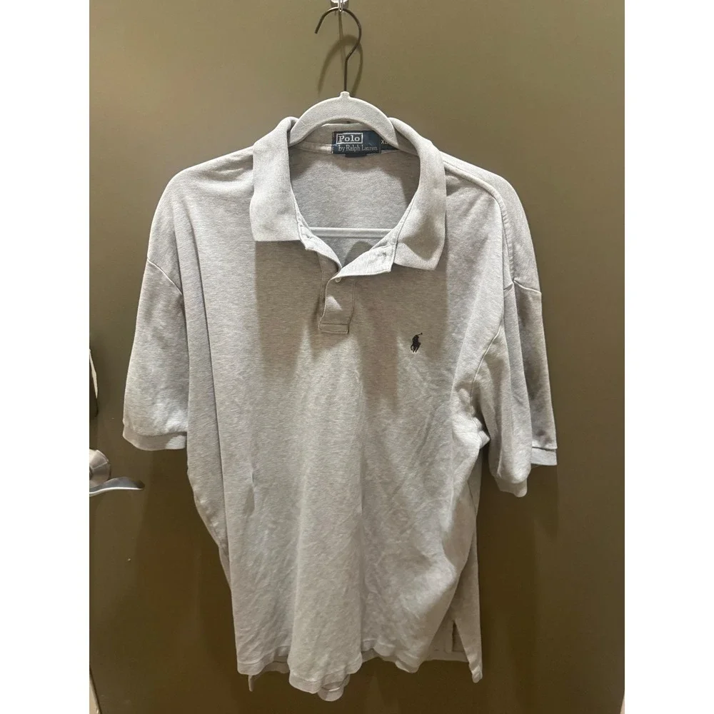 Polo Ralph Lauren Mens XL Short Sleeve Polo Shirt Heather Gray Navy Pony Logo